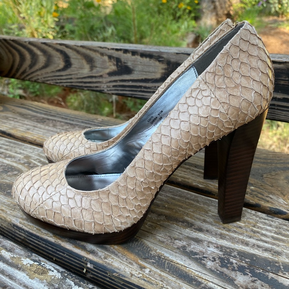 Calvin Klein Beige Snake Heels - Picture 3 of 10